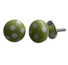 Lime White Polka Small Ceramic Knob