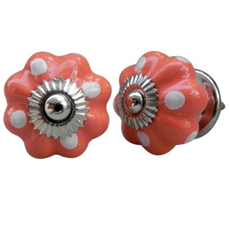 Pastel Orange White Dotted Knob