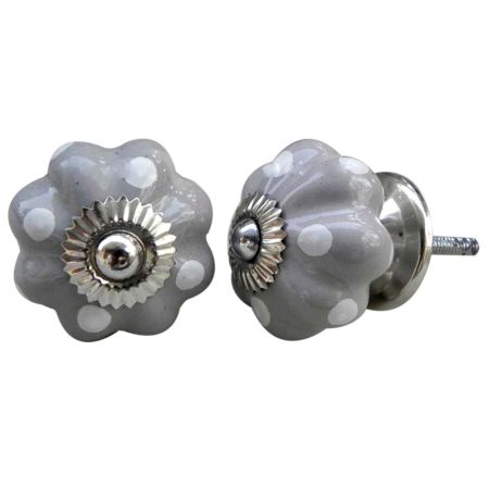 Grey White Polka Dotted Melon Knob