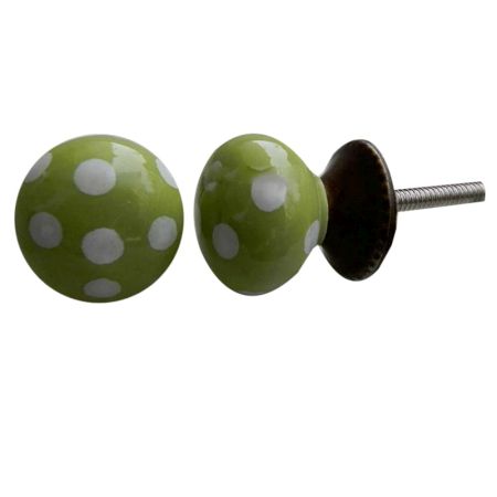 Lime White Polka Small Ceramic Knob