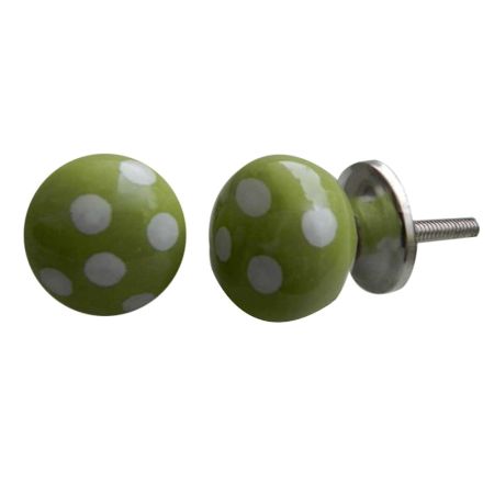 Lime White Polka Small Ceramic Knob