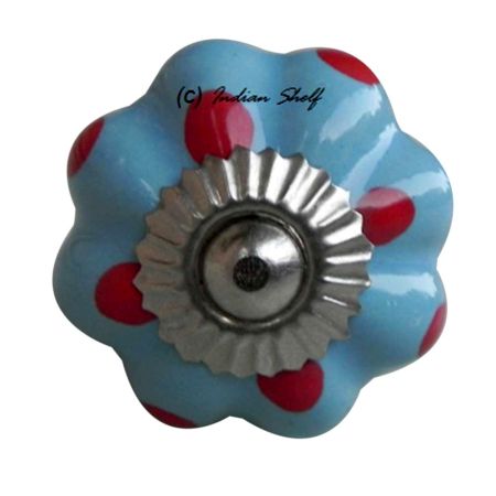 Sky Blue Red Polka Dresser Knob