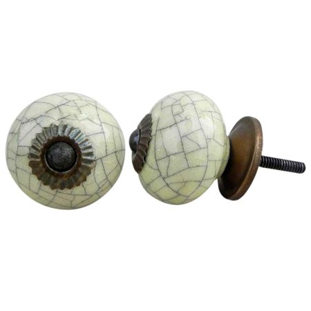 Light Yellow Crackle Ceramic Dresser Knob