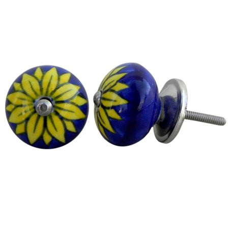 Navy Blue Floral Knob