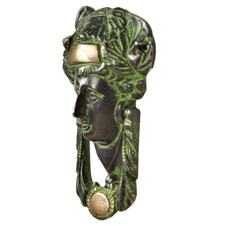 Handcrafted Brass Woman's Head Door Knocker With Patina