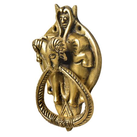 Handmade Brass Demon Two Elephants Ram Head Door Knocker
