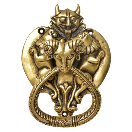 Handmade Brass Demon Two Lions Ram Head Door Knocker