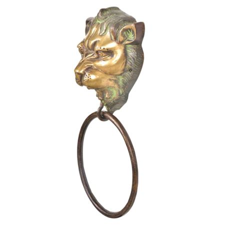 Green Patina Brass Lion Head Towel Ring Bathroom Kitchen Hardware