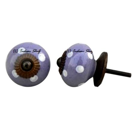 Purple White Polka Ceramic Knob