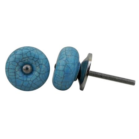 Turquoise Crackle Ceramic Cabinet  Knob