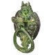 Handmade Brass Demon Two Lions Ram Head Door Knocker With Green Patina