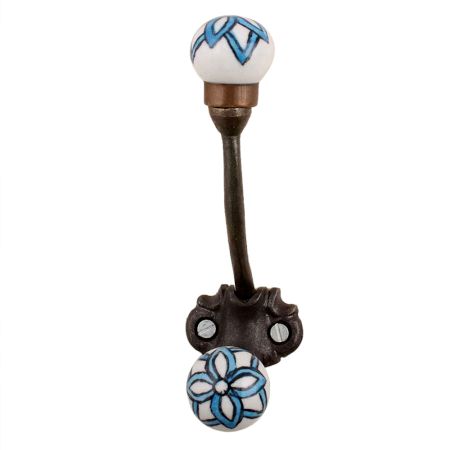 Turquoise Black Floral Iron Hooks-EHG-75