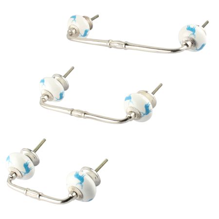 Turquoise Standing Rein Deer Pattern Ceramic Bridge Handle