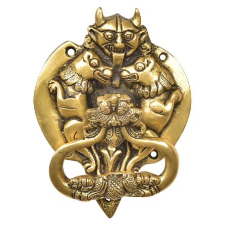 Handcrafted  Brass Demon Two Lions Dragon Head Door Knocker