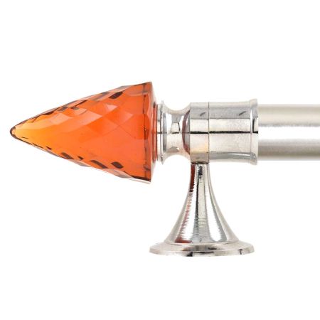 Set Of 2 Red Conical Crystal Curtain Pole Finials With Golden Brass Bracket