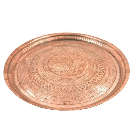 Vintage Etched Round Floral Diamond Borders Etched Copper Plate Wall Hanging