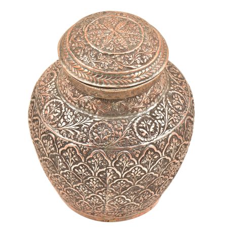 Copper Repousse Hand Made Lidded Jar Or Pot