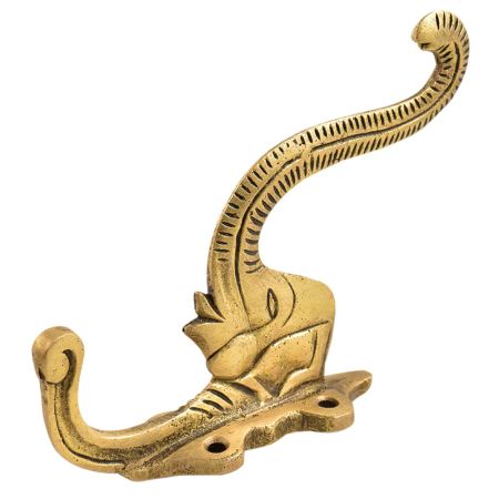Brass Elephant Head With Trunk Raised  Wall Hook