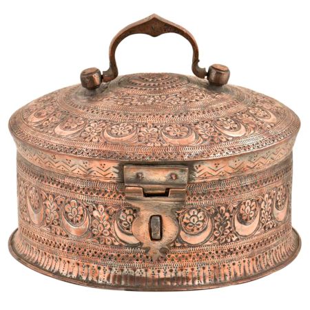 Indian Carved Copper Betel Nut Box
