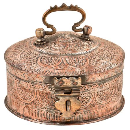 Handmade  Beaten Copper Betel Nut Pandan Box With Handle