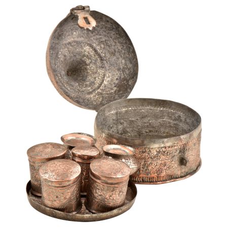 Handcrafted Stupa Form Repousse Decoration Copper Paandan With Lock Handle