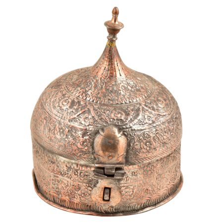 Handcrafted Stupa Form Repousse Decoration Copper Paandan With Lock Handle