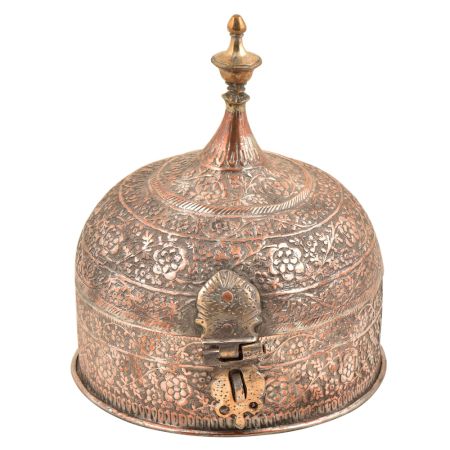 Handcrafted Stupa Form Repousse Decoration Copper Paandan With Lock Handle