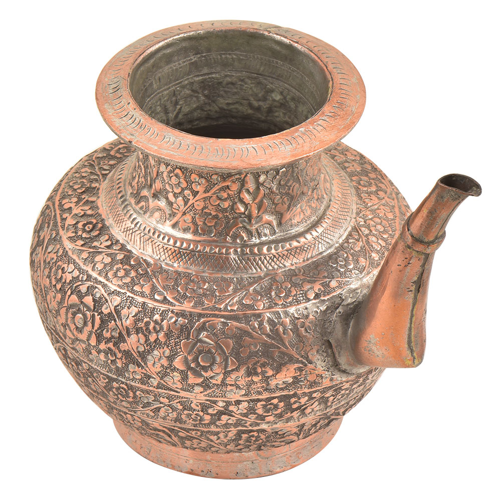 IndianShelf Vocalforlocal Handmade 1 Piece Hand Engraved Floral Engraved Islamic Style Holy Water Pot 20.32 cm, Antique 
