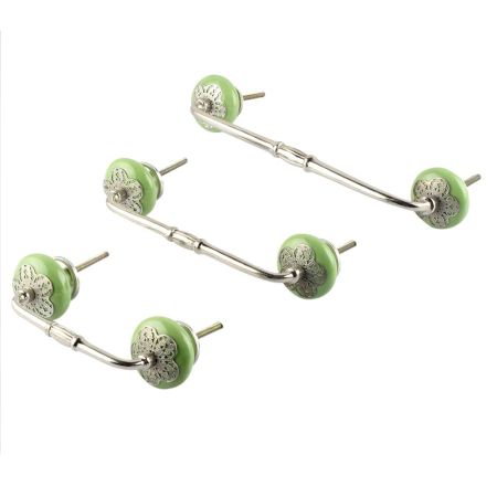 Pea Green Strewn Flat Ceramic Bridge Handle