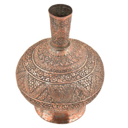 Vintage Copper Repousse Floral Surahi Or Pot