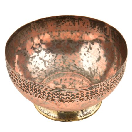 Hand Engraved Cross Pattern on  the Rim Of the Copper Bowl