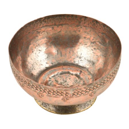 Vintage Copper Bowl With Criss Cross Pattern On The Rim