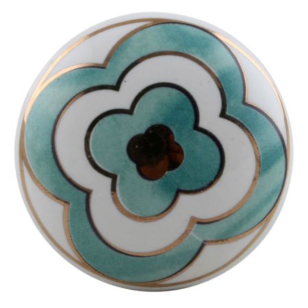 Sea Green Floral Golden Pattern Ceramic Cabinet Knobs Online