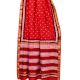 Brick Red Chanderi Block Print Saree With Golden Border And Blouse Piece