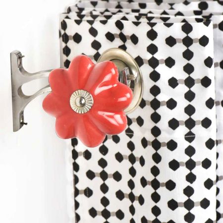 Ceramic Big Flower ShapedÂ  Red Curtain Rod Finial