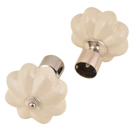 Ceramic Big Flower Shaped White Curtain Rod Finial