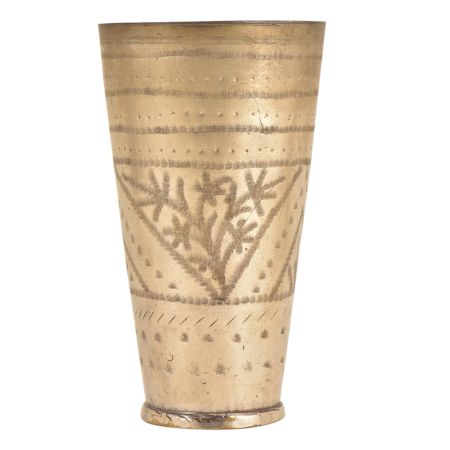 Hand Made Leaves In Geometric Pattern Tall Brass Lassi Glass