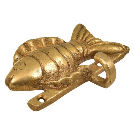 Golden Brass Fish Wall Coat Hook With Patina