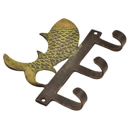 Handmade Brass Fish Three Wall Hooks