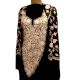 Black Designer Dress Fabric Georgette With Front White Floral Embroidery