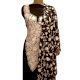 Black Designer Dress Fabric Georgette With Front White Floral Embroidery