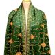 Handmade Dark Green Semi Pashmina Jaal Design Needle Work Shawl