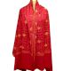 Handmade Blood Red Semi Pashmina Jaal Design Needle Work Shawl
