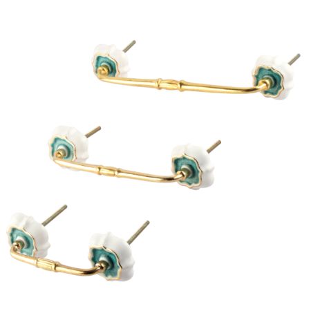 Sea Green Solid Gold Line Ceramic Bridge Handles