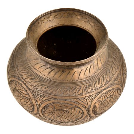 Hand Engraved Flower & Peacock Figures Carved Brass Water Pot