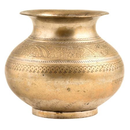 Delicately Carved Floral Vines Engraved Brass Water Pot