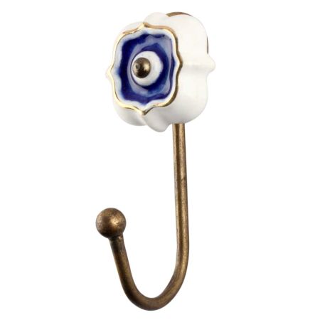 Navy Blue Solid Gold Line Ceramic Hook In Antique Fitting