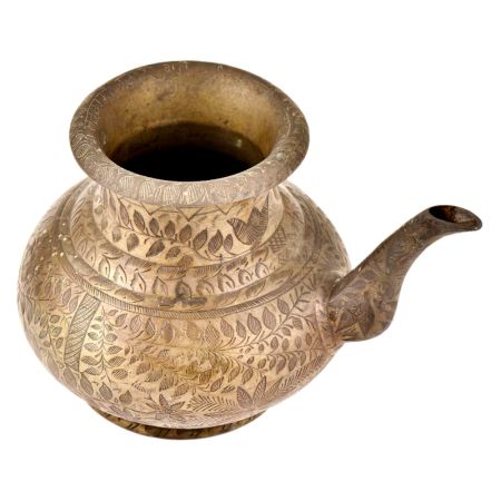Brass Leafy Engraved Copper Holy Water Pot With A Stout
