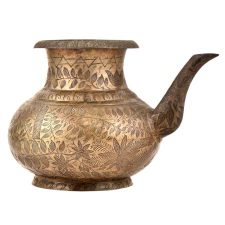 Brass Leafy Engraved Copper Holy Water Pot With A Stout