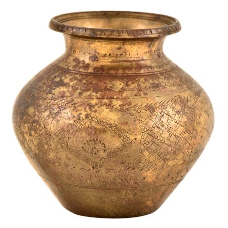 Handmade Brass Carved  Floral and Leaves Design Pattern Pot